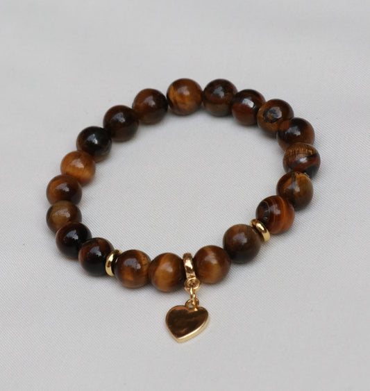 Tiger's Eye Bracelet With Heart Charm