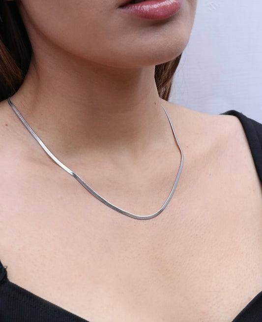 Platinum Luna Herringbone Chain Necklace