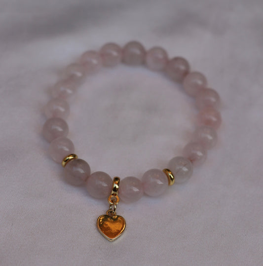 Rose Quartz Bracelet With Heart Charm