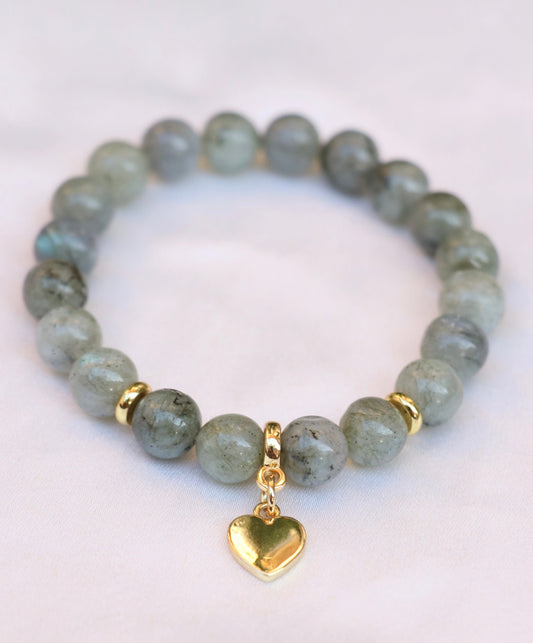 Labradorite Bracelet With Heart Charm