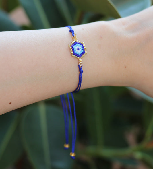 Evil Eye Seed Bead Bracelet (Blue)